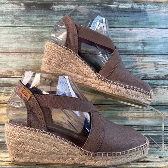 Toni Pons Ter Espadrille Sandal Womens Sz 6 Taupe Linen Slip On 100% Vegan Wedge - Picture 1 of 11